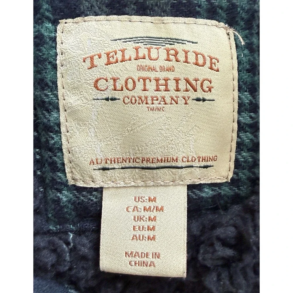 Telluride Men 100% Cotton Flannel Chore Jacket Shirt Sherpa Lined Pockets Sz Med